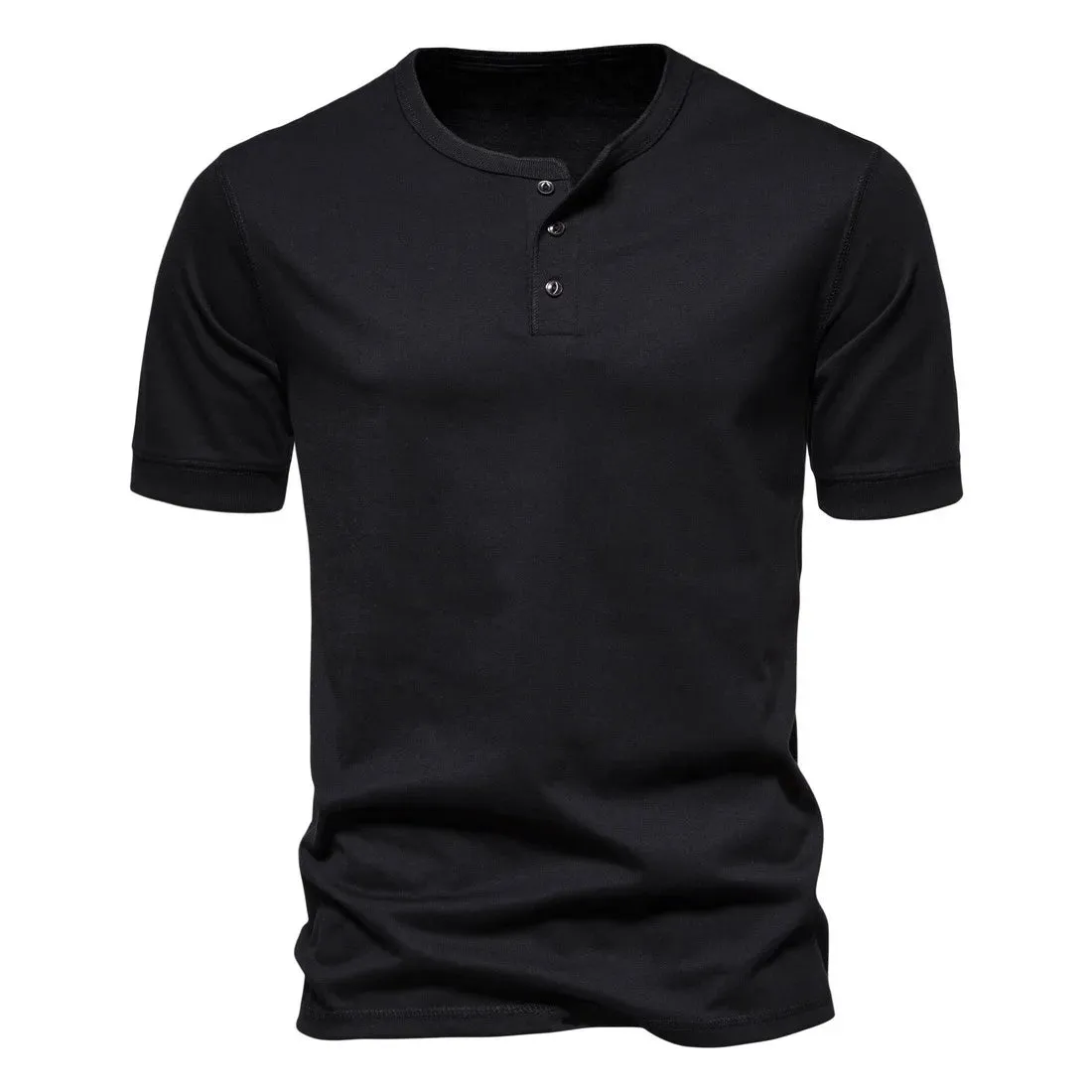 West Louis™ Men Cotton Henley Collar Solid Color Short Sleeve T Shirt