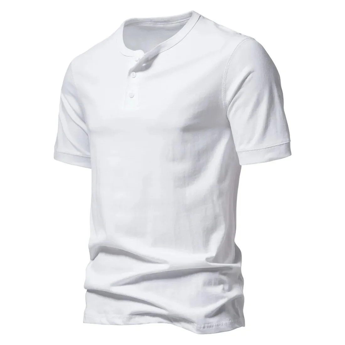 West Louis™ Men Cotton Henley Collar Solid Color Short Sleeve T Shirt
