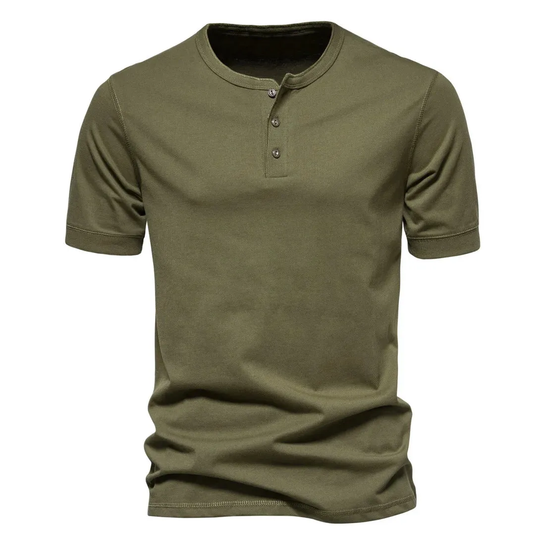 West Louis™ Men Cotton Henley Collar Solid Color Short Sleeve T Shirt