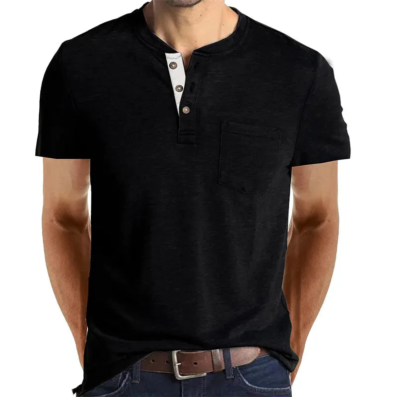 West Louis™ Summer Men's Short Sleeved Henley T-shirts