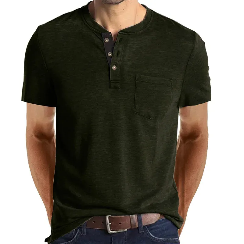 West Louis™ Summer Men's Short Sleeved Henley T-shirts