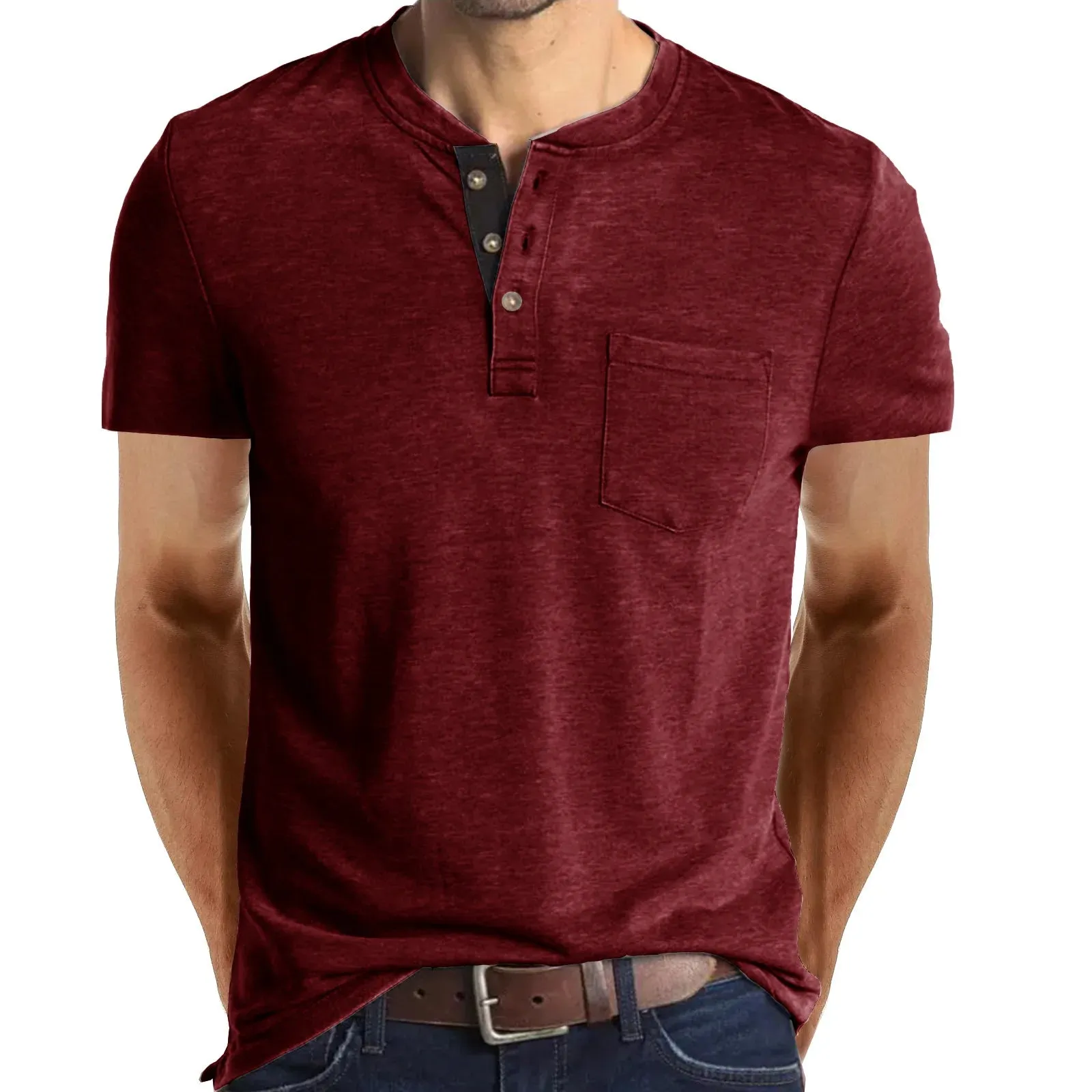West Louis™ Summer Men's Short Sleeved Henley T-shirts