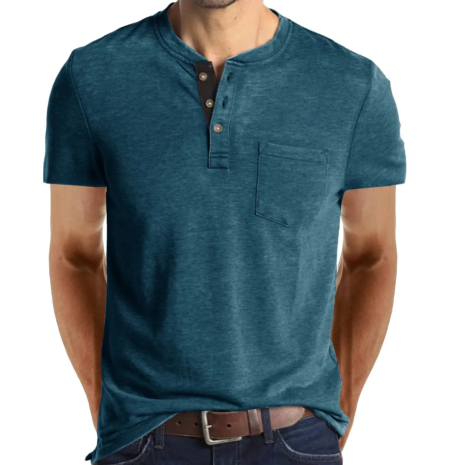 West Louis™ Summer Men's Short Sleeved Henley T-shirts
