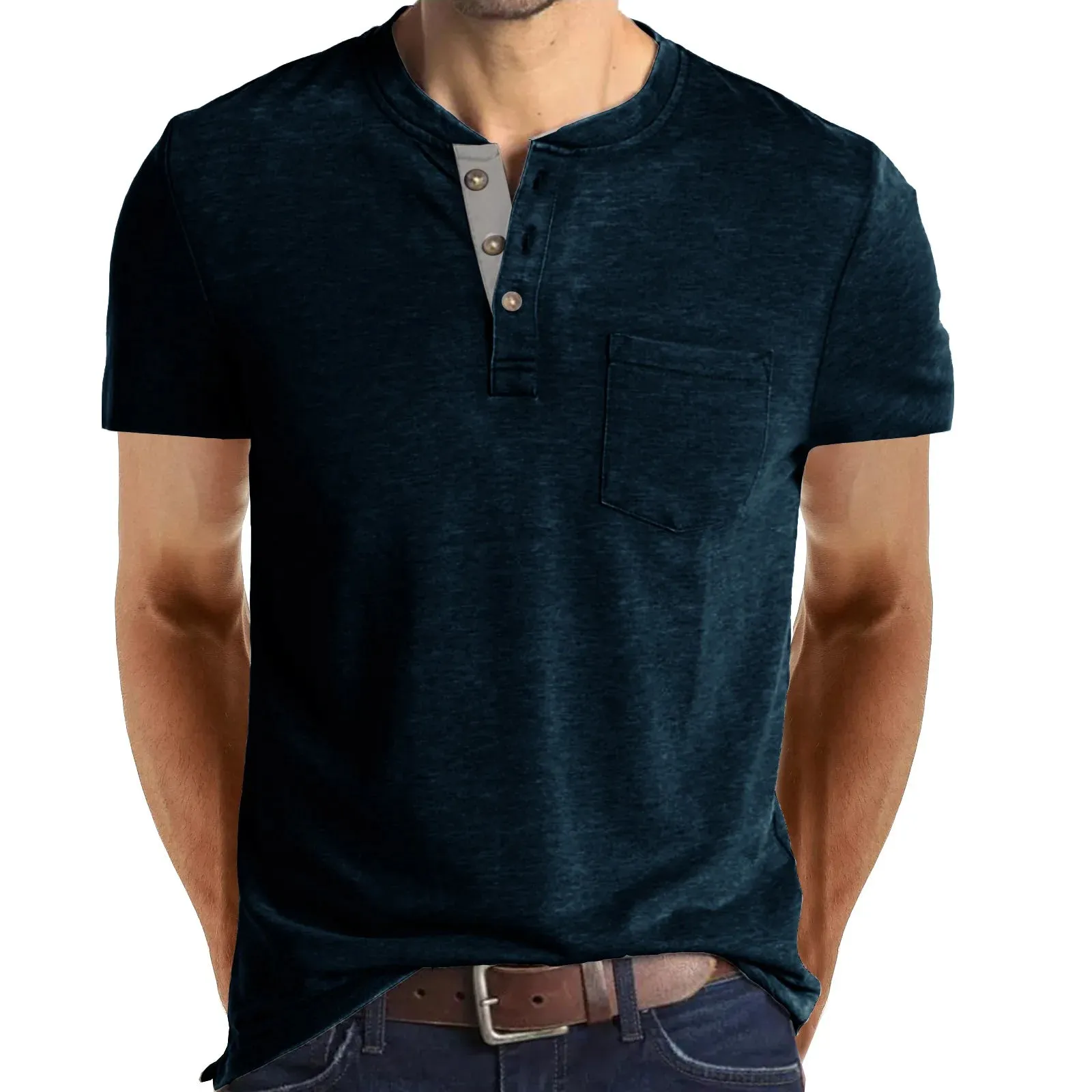 West Louis™ Summer Men's Short Sleeved Henley T-shirts