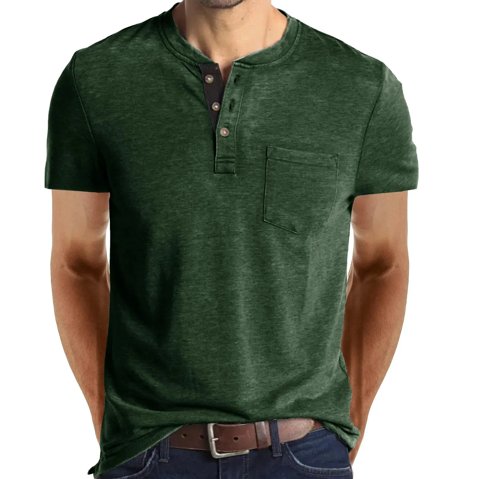 West Louis™ Summer Men's Short Sleeved Henley T-shirts
