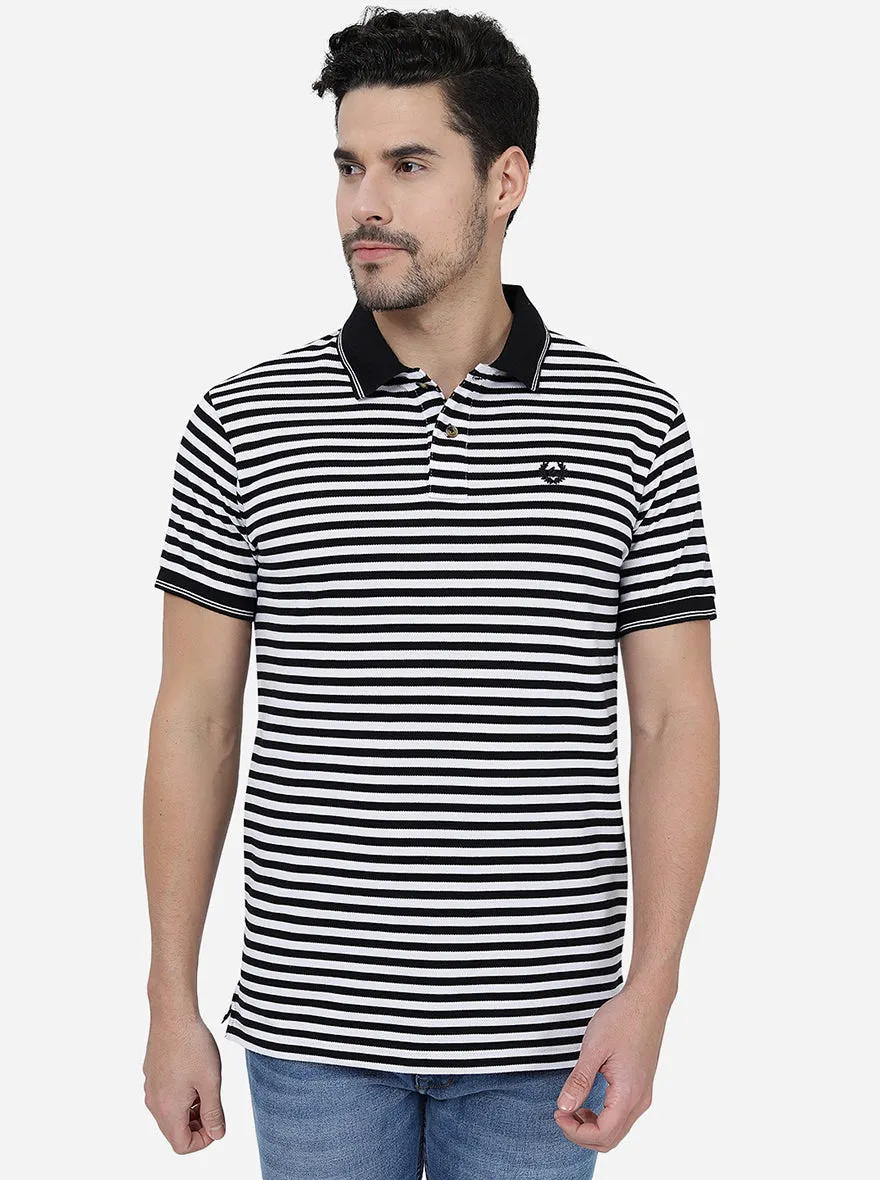 White & Black Striped Slim Fit T-Shirt | Greenfibre