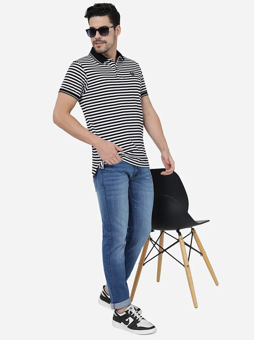 White & Black Striped Slim Fit T-Shirt | Greenfibre
