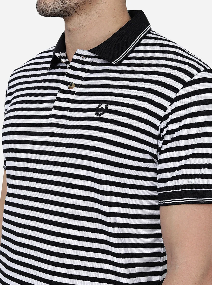 White & Black Striped Slim Fit T-Shirt | Greenfibre