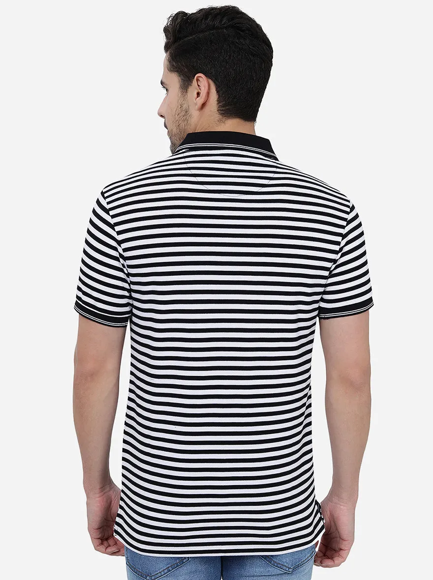 White & Black Striped Slim Fit T-Shirt | Greenfibre
