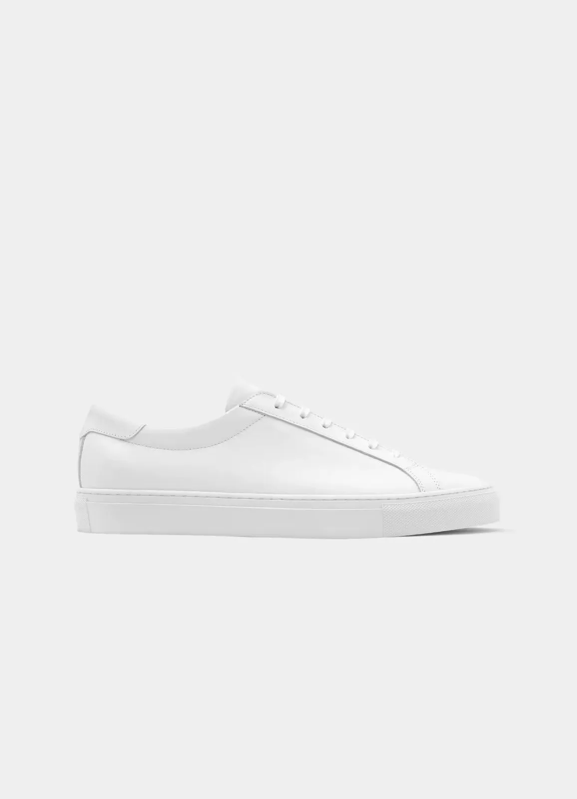 White Leather Low Top Lace Up Sneakers with White Sole - Sneaker Shoes