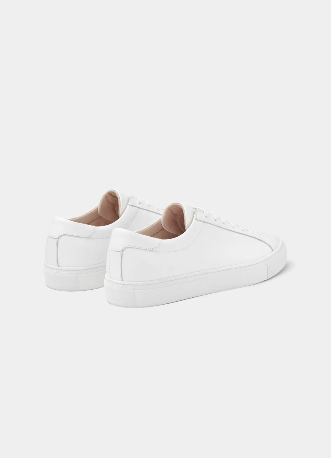 White Leather Low Top Lace Up Sneakers with White Sole - Sneaker Shoes