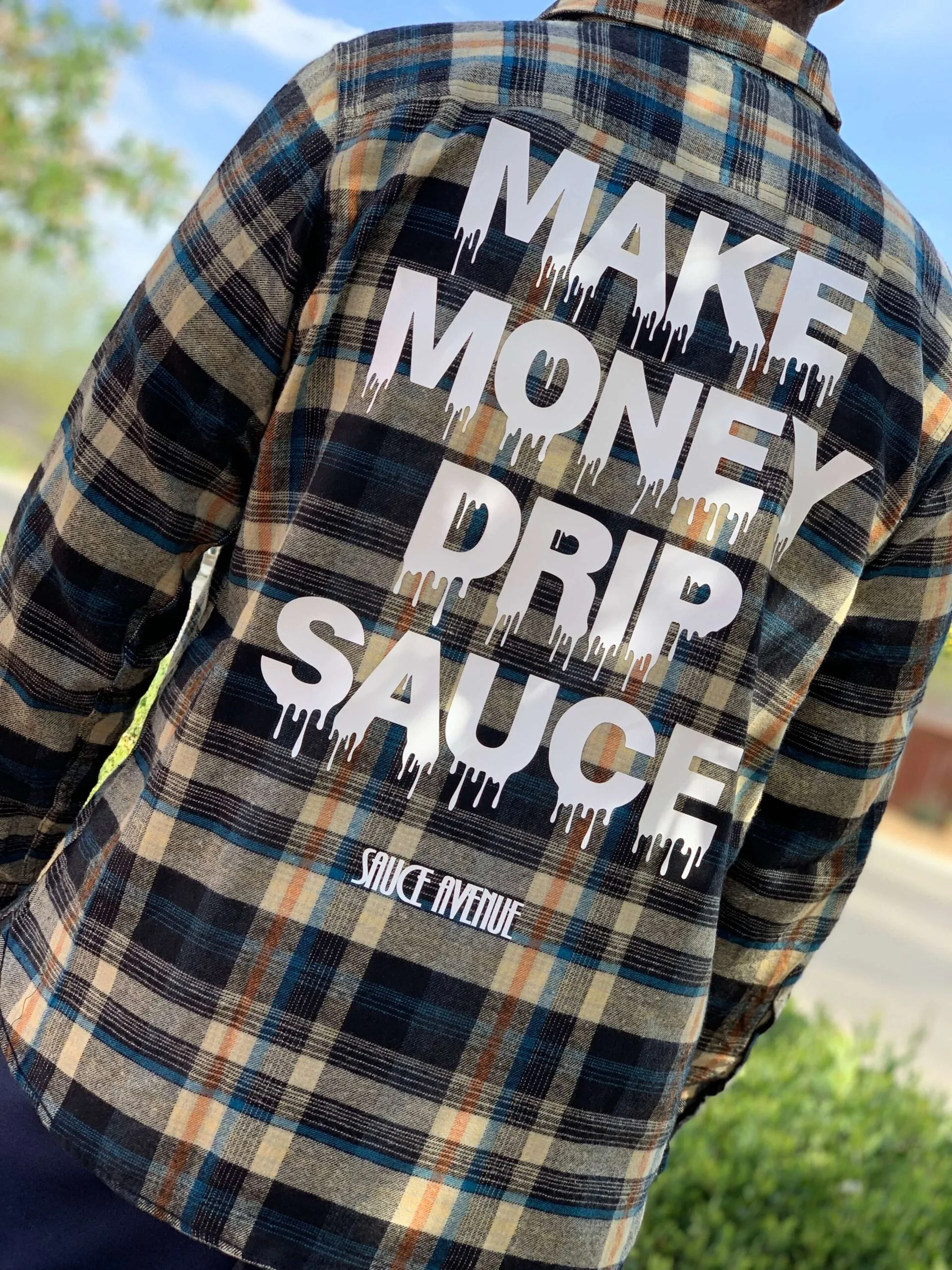 White Make Money Drip Sauce | Dark Khaki Flannel Shirt