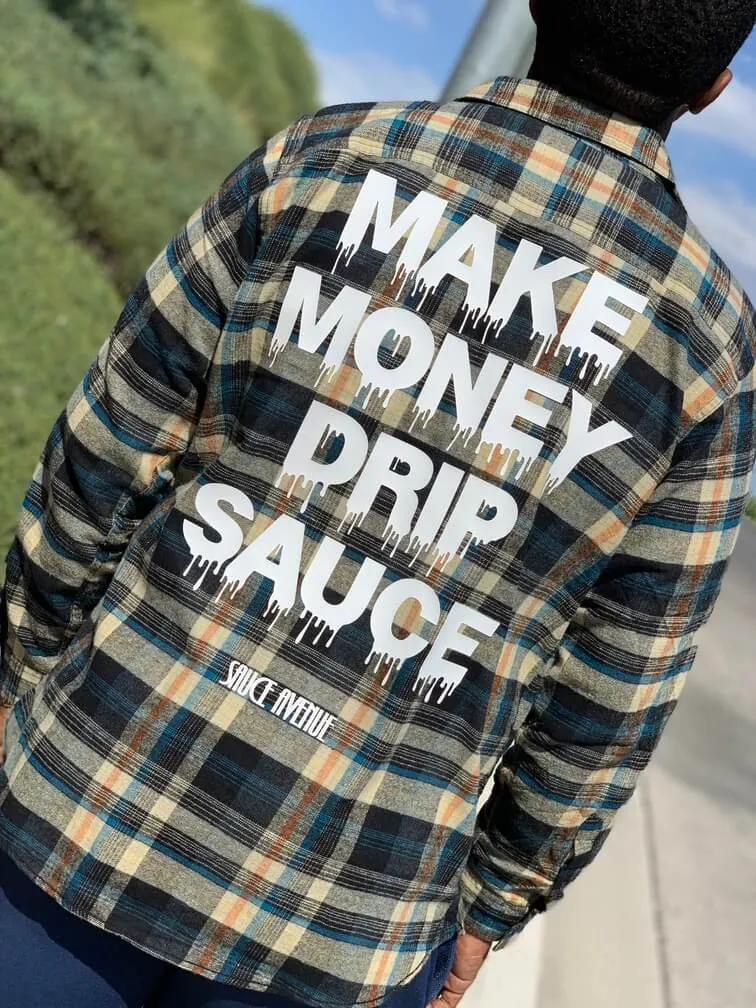 White Make Money Drip Sauce | Dark Khaki Flannel Shirt