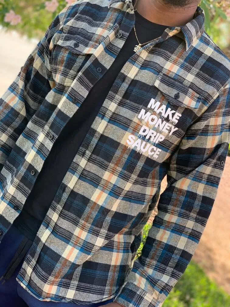White Make Money Drip Sauce | Dark Khaki Flannel Shirt
