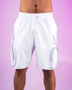 White Nylon 7 Inch Inseam Shorts