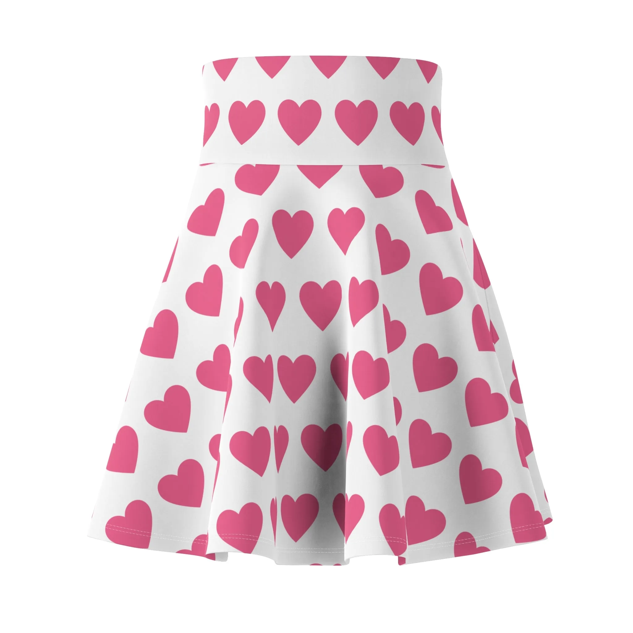 White Pink Heart Valentines Womens Skater Flare Skirt - Saiko Studio