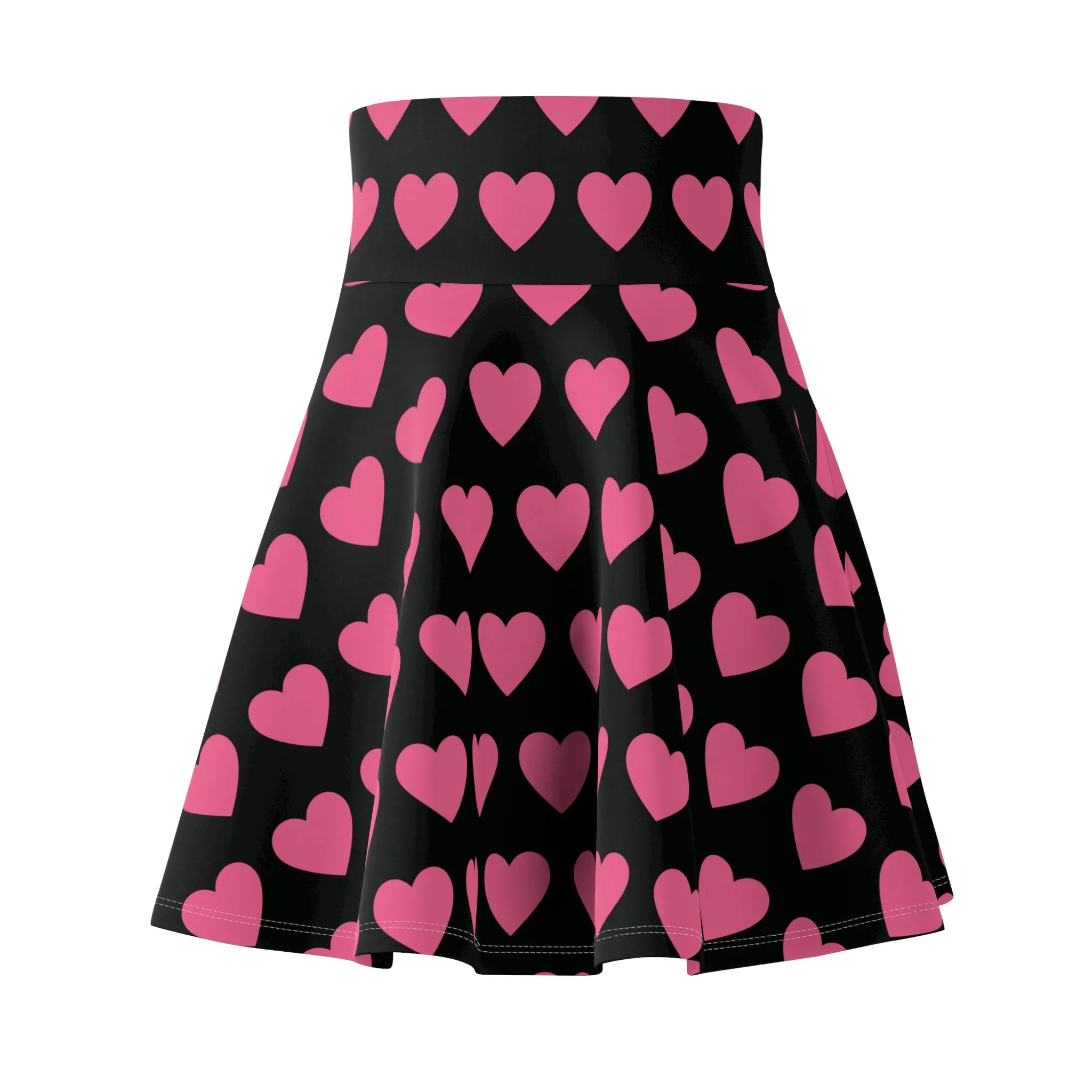 White Pink Heart Valentines Womens Skater Flare Skirt - Saiko Studio