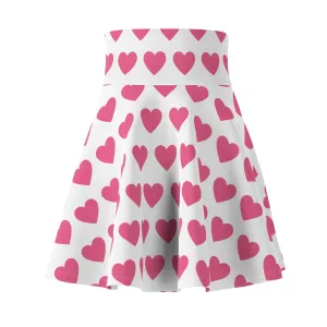 White Pink Heart Valentines Womens Skater Flare Skirt - Saiko Studio