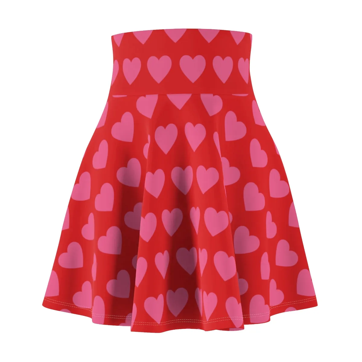 White Pink Heart Valentines Womens Skater Flare Skirt - Saiko Studio