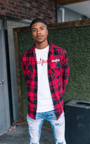 White SA Drip | Red Flannel Shirt