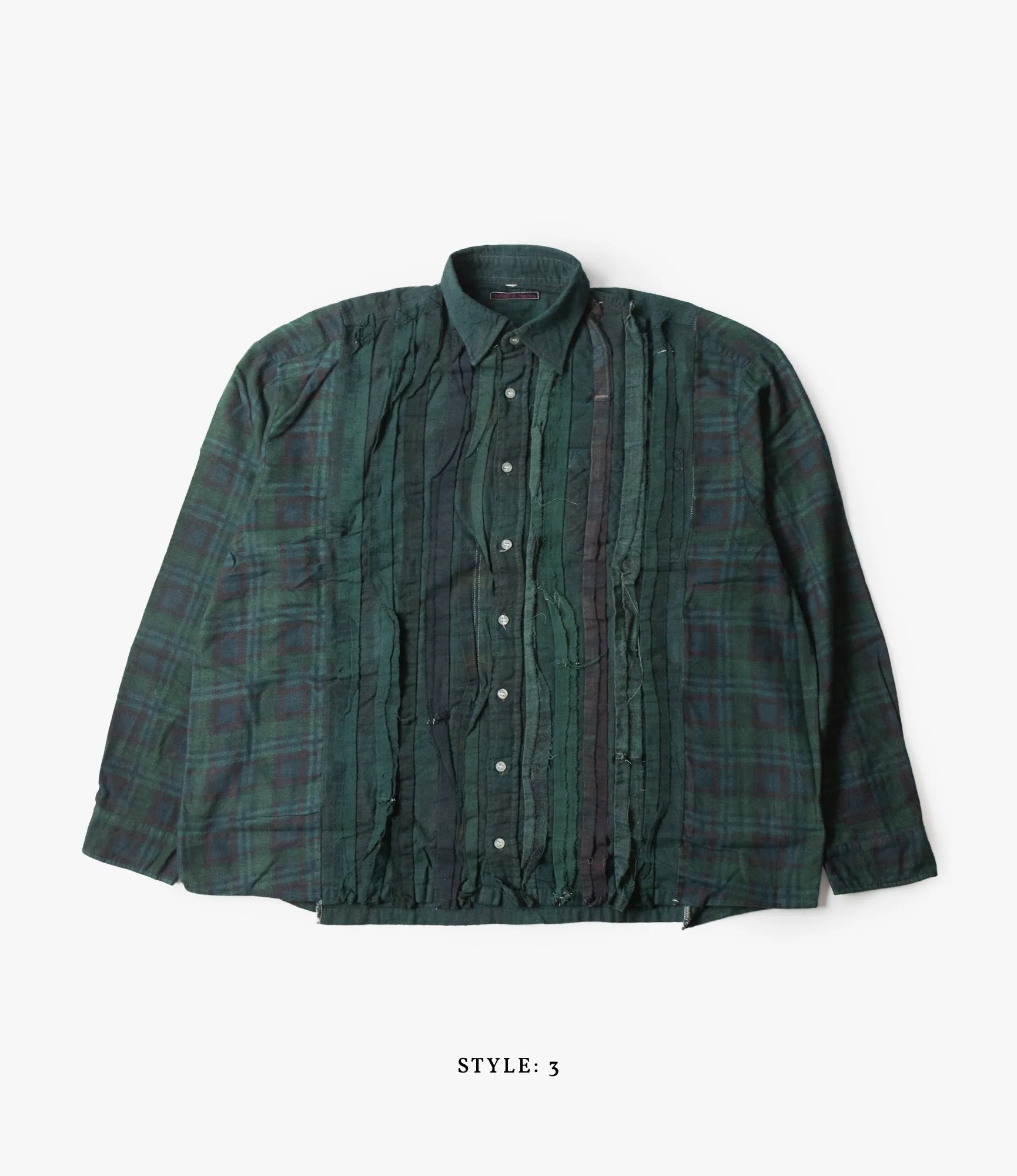 Wide Flannel Ribbon Shirt – Green Over Dye