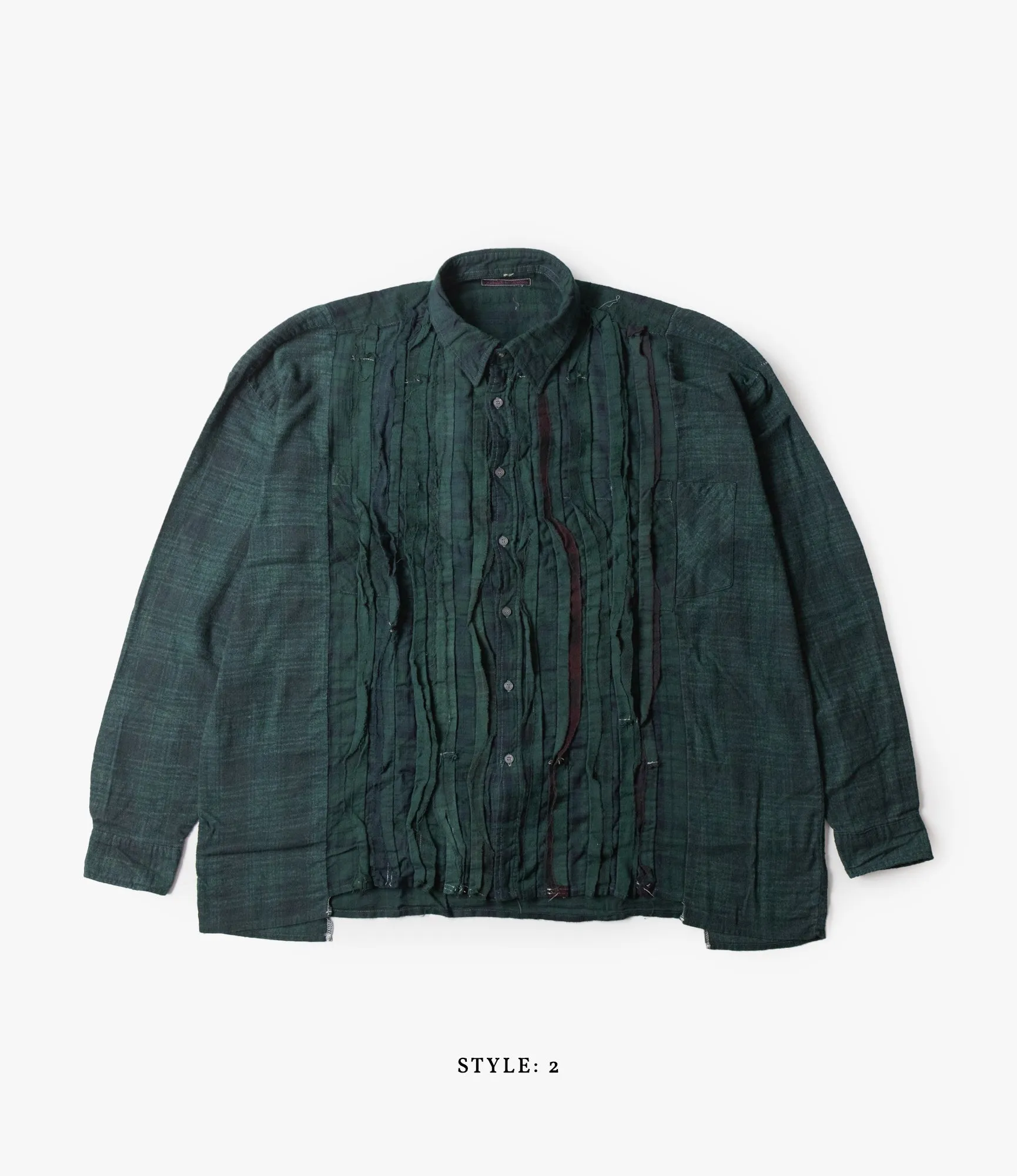 Wide Flannel Ribbon Shirt – Green Over Dye