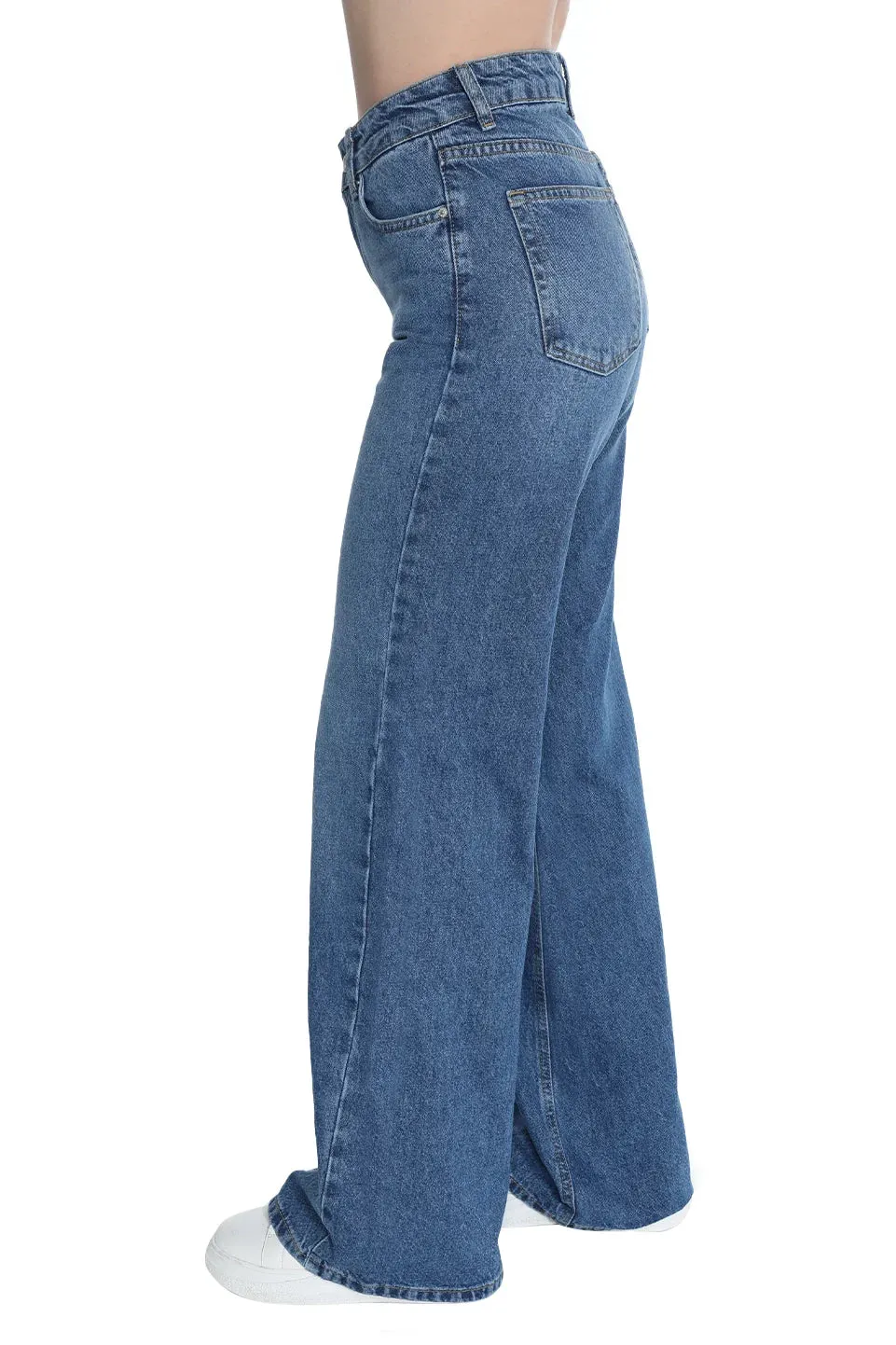 Wide Plain Loose Fit Blue Jeans