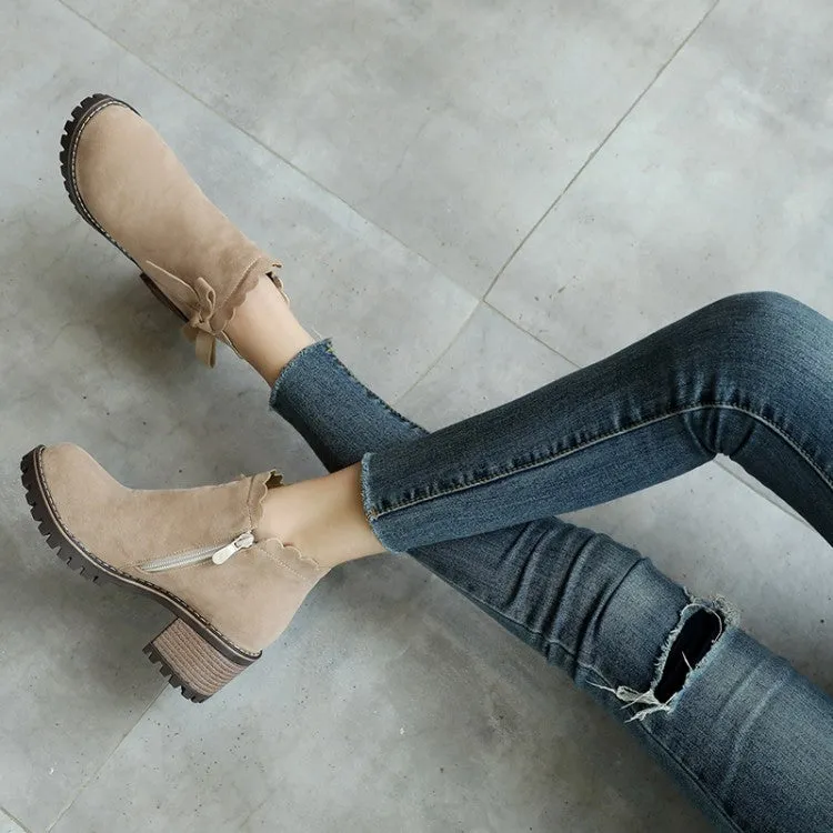 Winter High Heel Ankle Boots with Bow Tie