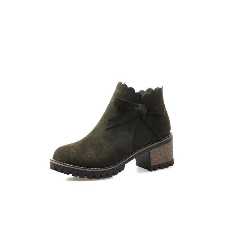 Winter High Heel Ankle Boots with Bow Tie