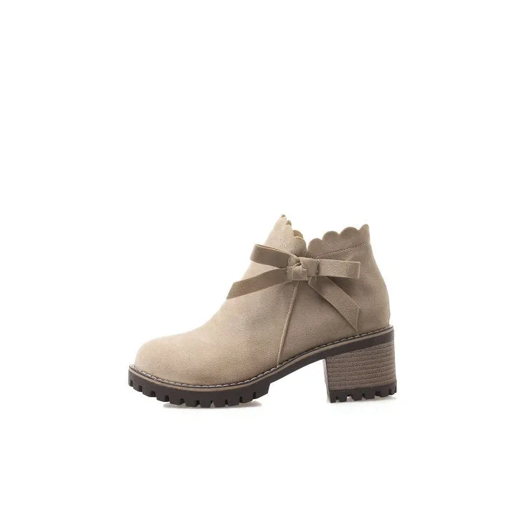 Winter High Heel Ankle Boots with Bow Tie