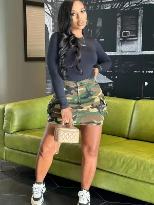 Women Fashion Camouflage Pocket Front Zipper Fly Bodycon Midi Mini Skirt 2024 INS Cargo Streetwear Bodycon Skirts