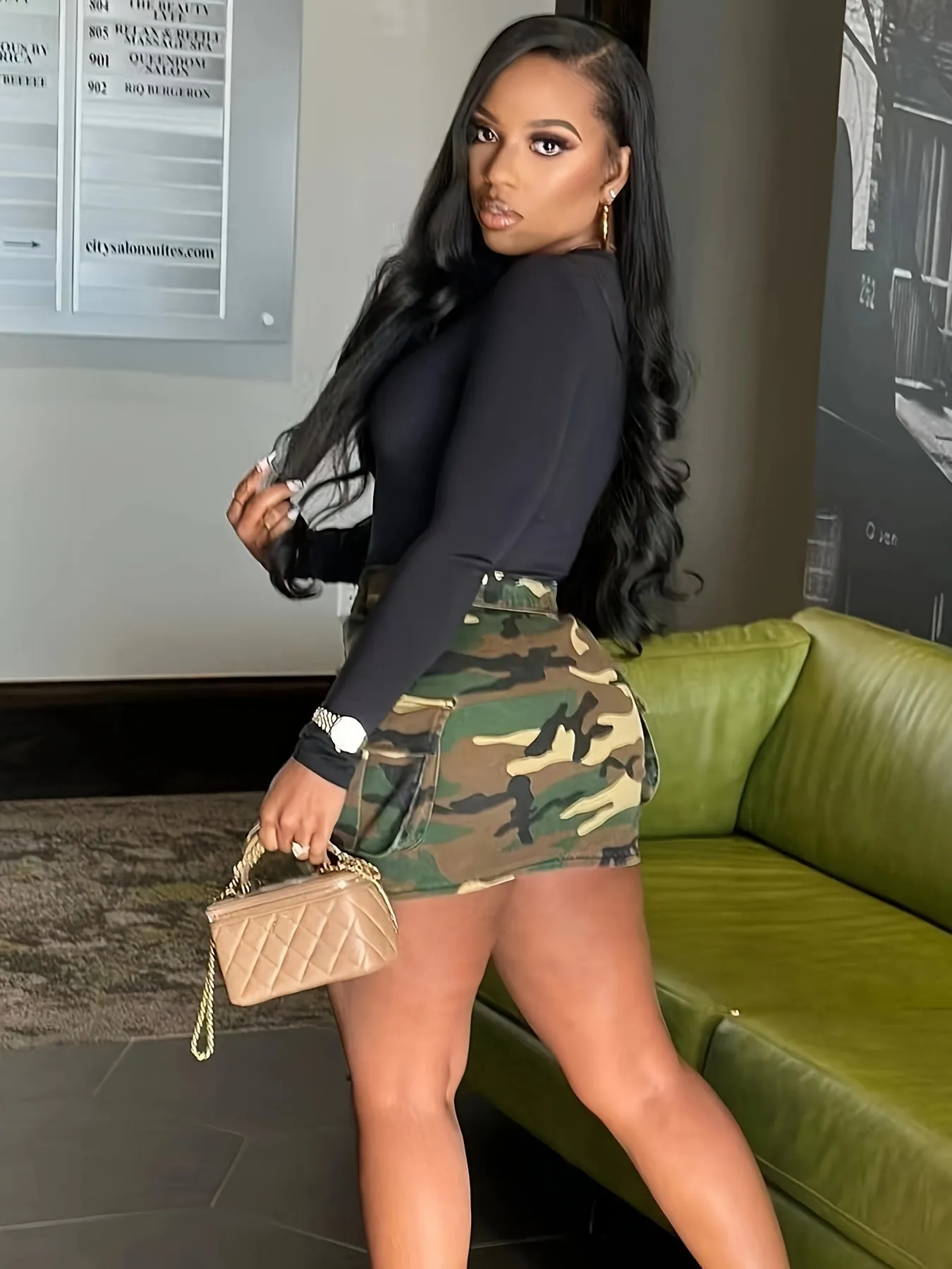 Women Fashion Camouflage Pocket Front Zipper Fly Bodycon Midi Mini Skirt 2024 INS Cargo Streetwear Bodycon Skirts