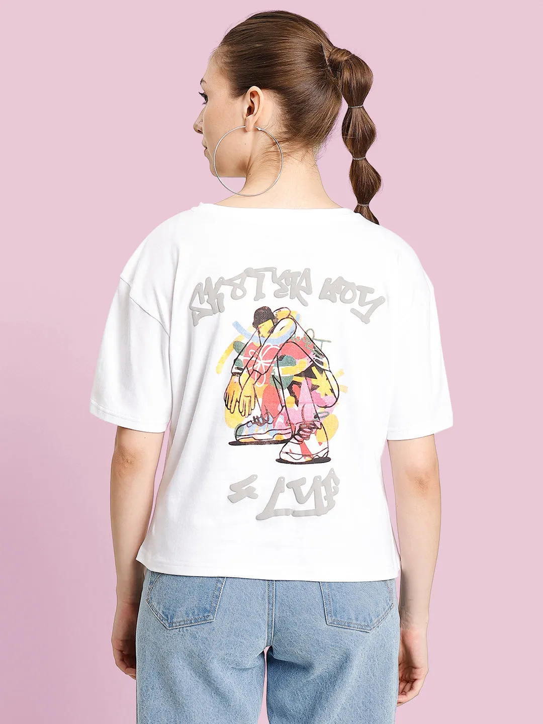 Women Skater Grafetti Print Boxy Crop T shirt