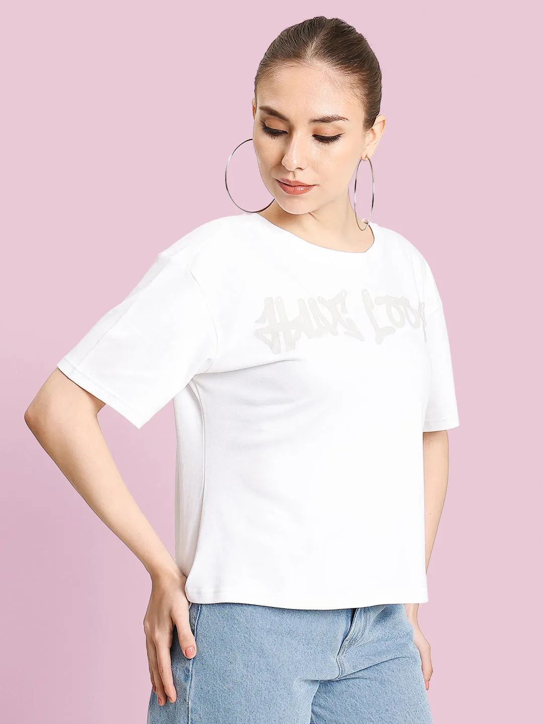 Women Skater Grafetti Print Boxy Crop T shirt