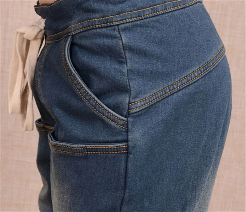 Women Thicken Fleece Skinny Harem Pants Trousers Elastic Waist Denim