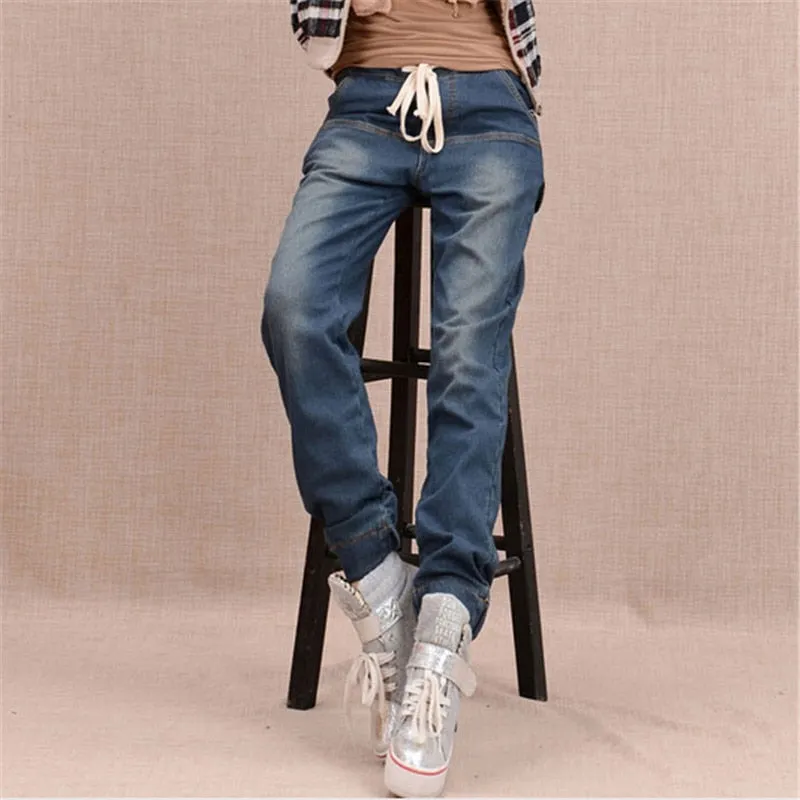 Women Thicken Fleece Skinny Harem Pants Trousers Elastic Waist Denim