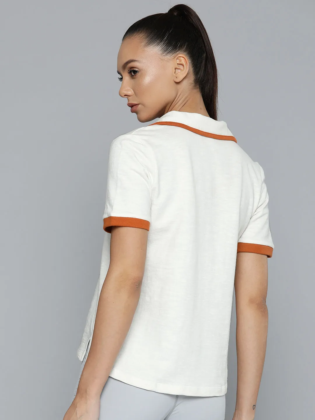 Women White Solid Polo Collar Organic Cotton Anti Odour T-shirt
