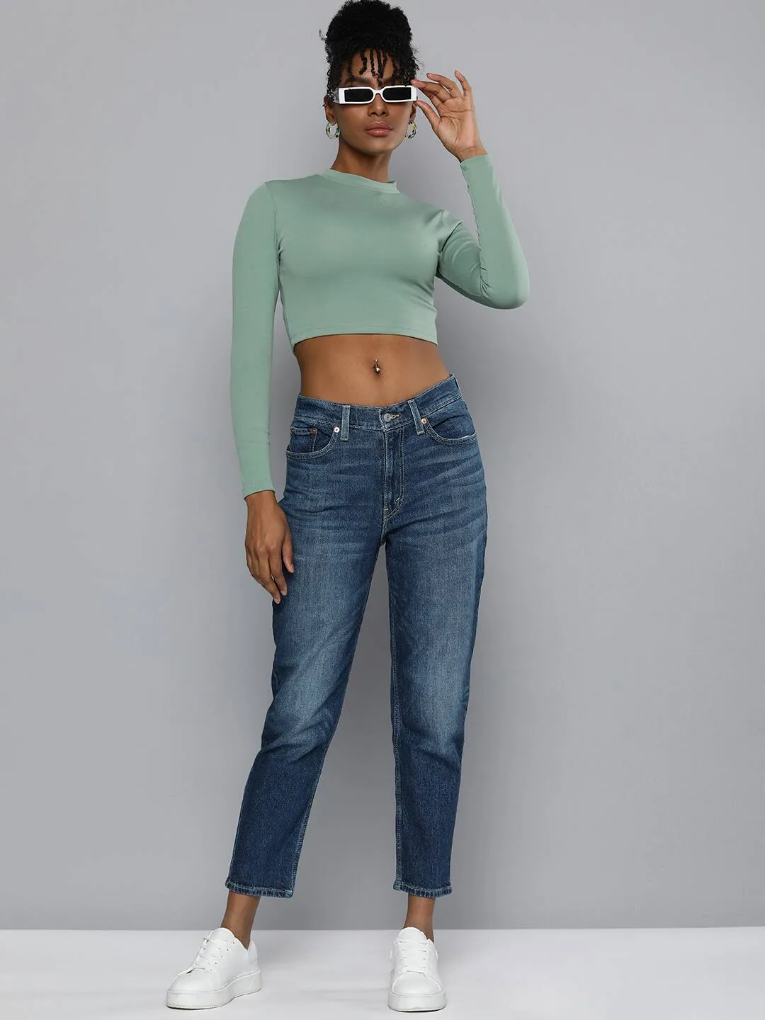 Women's 80s Blue Loose Fit High Rise Jeans