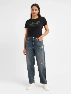 Women's 94 Blue Baggy Fit High Rise Jeans