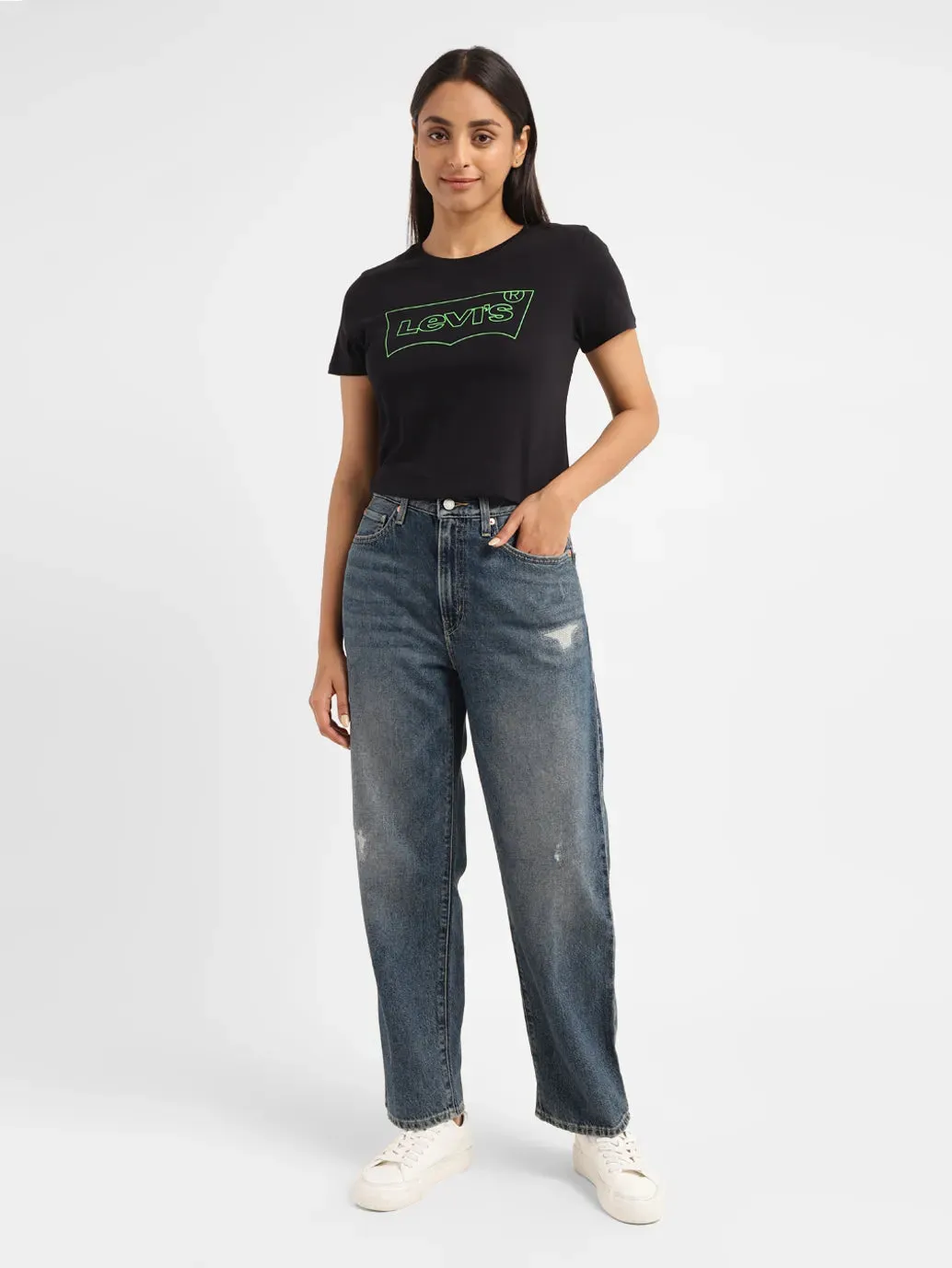 Women's 94 Blue Baggy Fit High Rise Jeans