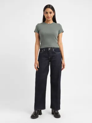 Women's 94 Navy Blue Wideleg Fit Mid Rise Jeans