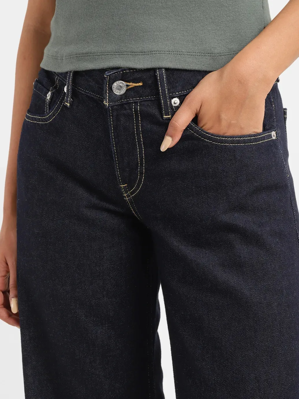 Women's 94 Navy Blue Wideleg Fit Mid Rise Jeans