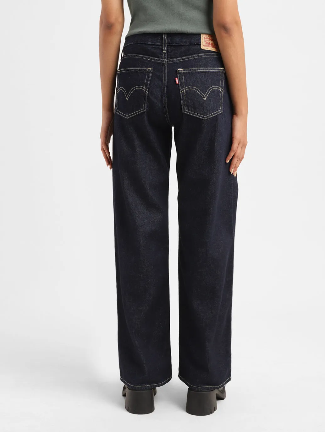 Women's 94 Navy Blue Wideleg Fit Mid Rise Jeans