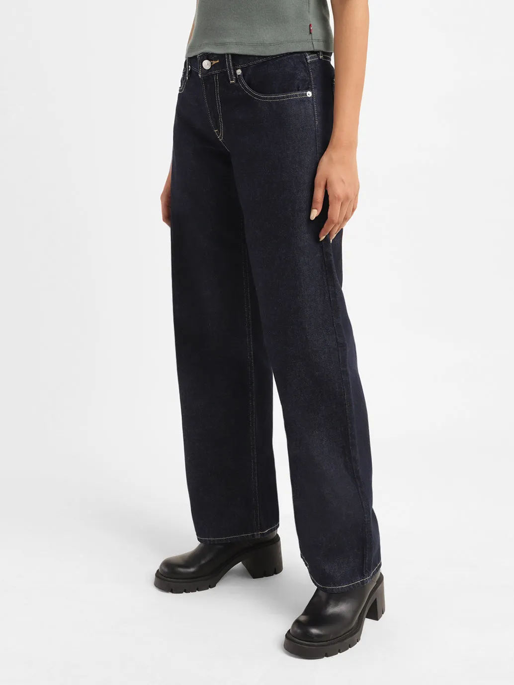 Women's 94 Navy Blue Wideleg Fit Mid Rise Jeans