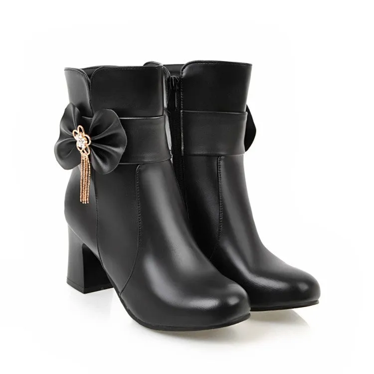 Women's Ankle Boots Fall and Winter Sweet Knot with High Heel Short Boots Shoes
