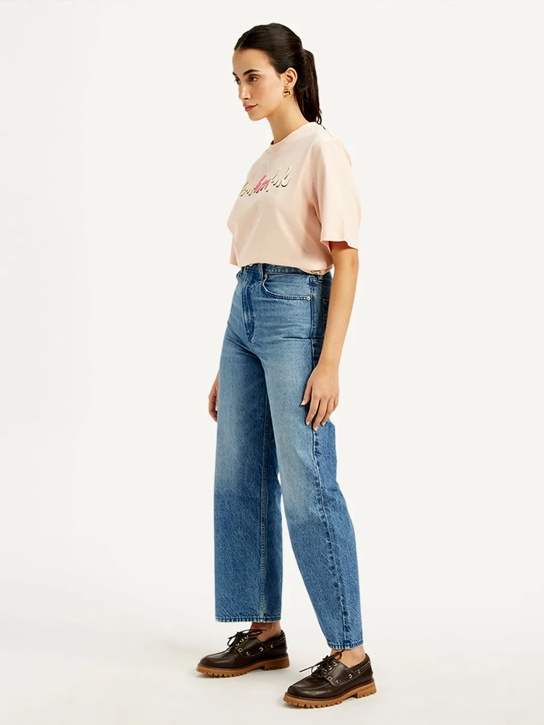 Women's Blue Loose Fit High Rise Jeans