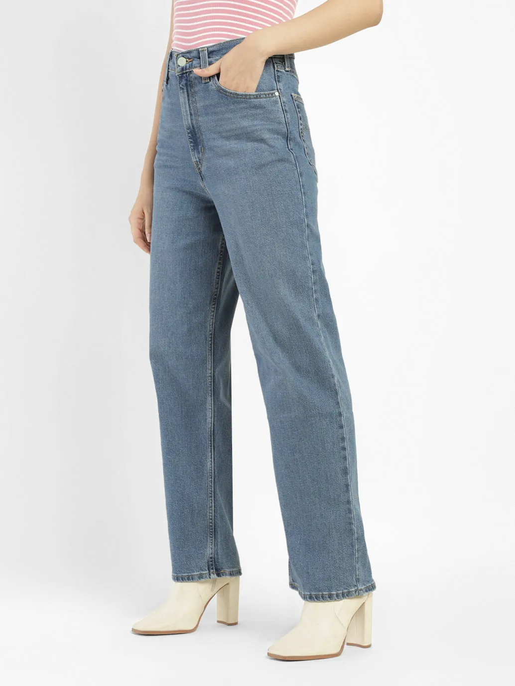 Women's Blue Loose Fit High Rise Jeans