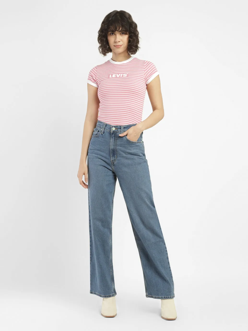 Women's Blue Loose Fit High Rise Jeans