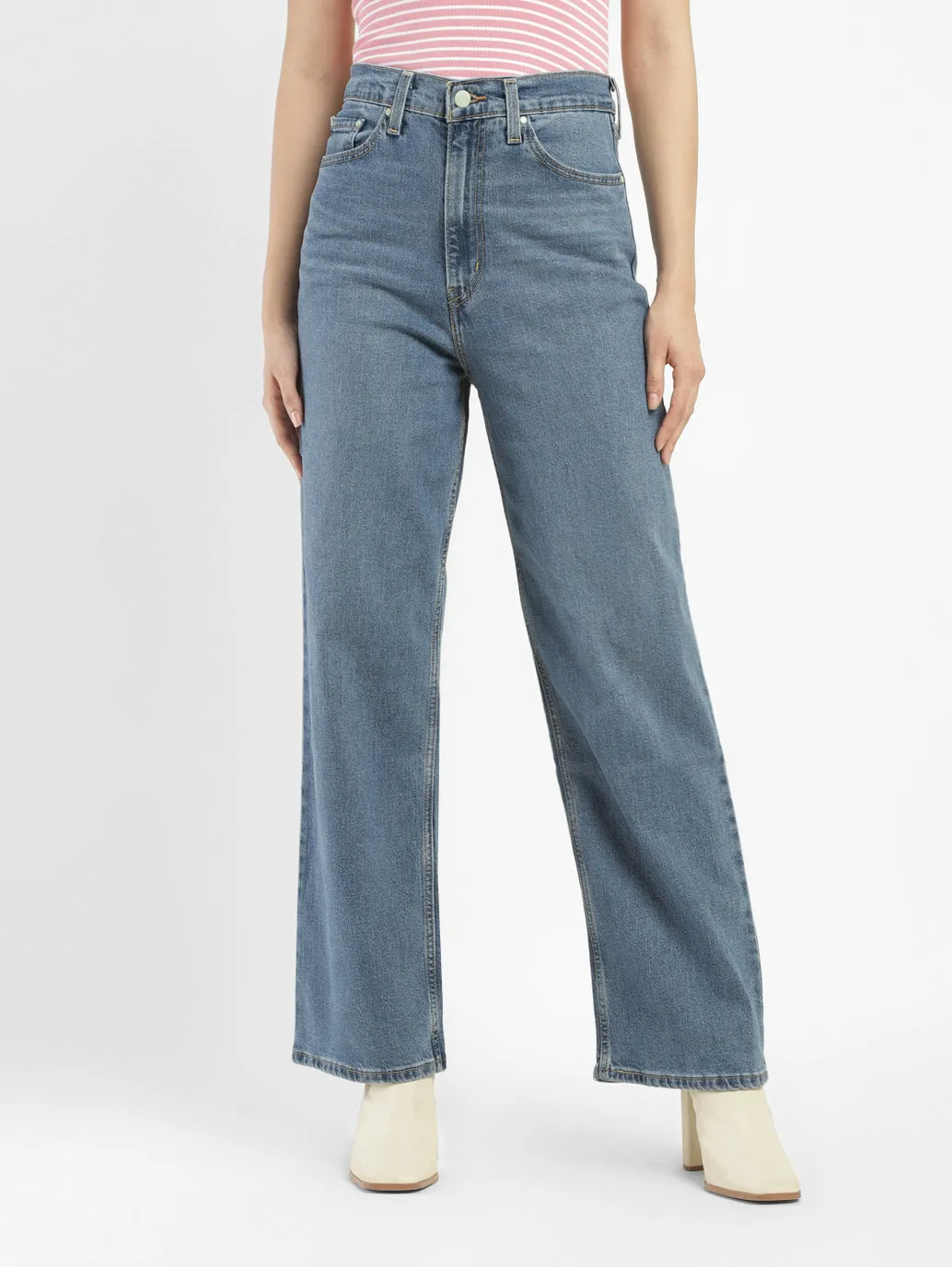 Women's Blue Loose Fit High Rise Jeans