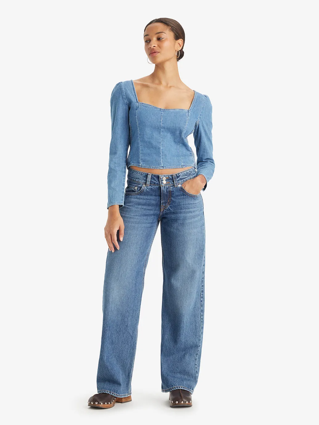 Women's Blue Loose Fit Super Low Rise Jeans